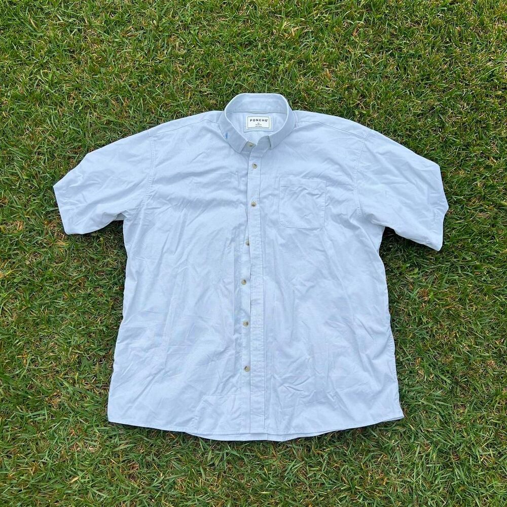 Poncho regular fit button up y2k shirt mens size xl blue